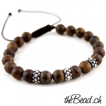 bead bracelet with bronzit beads and 925 sterling silver