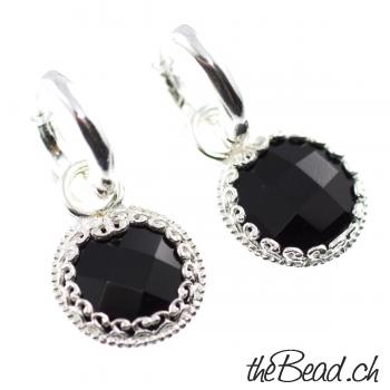 facettierte ONYX Ohrringe, 925 Sterling Silber