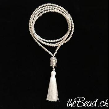 Perlenkette BUDDHA mit echten Perlen, 80 cm lang