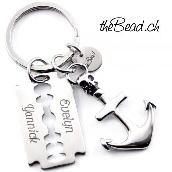 engraved anchor key chain pendant