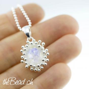 collier rainbow moonstone silver jewelry