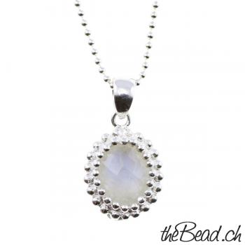 collier rainbow moonstone silver jewelry