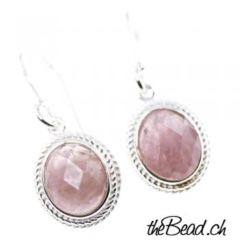 Rose quarz earrings made of 925 sterling silver