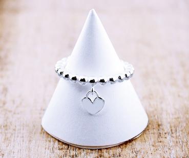 Silber Damen Fingerring mit HERZ Anhänger