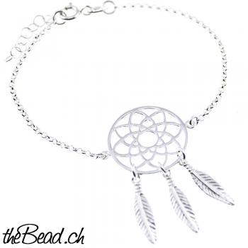 traumfänger und dreamcatcher silber armband aus 925 sterling silber mit feder anhängern