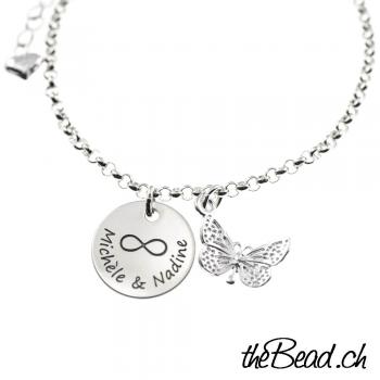 butterfly Monogramm Silberarmband mit Anhängern Armkettchen