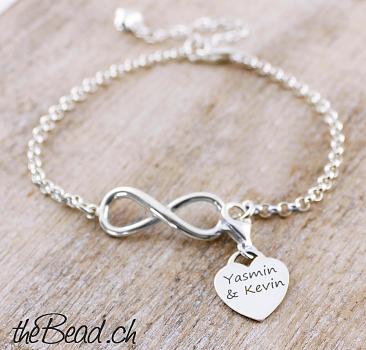 INFINITY Silberarmband mit Herz GRAVUR Charm Anhänger