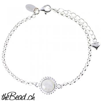 silver bracelet with moonstone rainbow