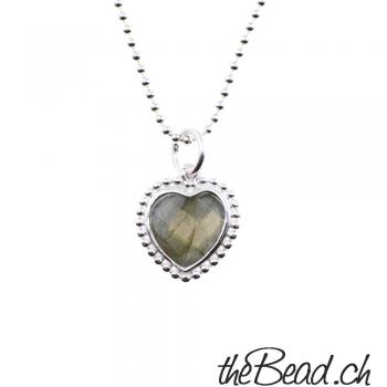 labradorite heart  necklace made of 925 sterling silver