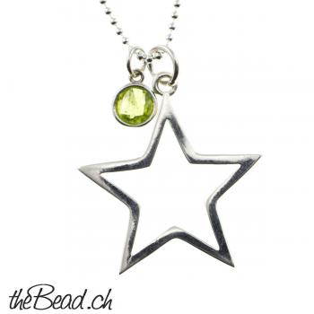 Silberhalskette STERN mit Peridot Anhänger