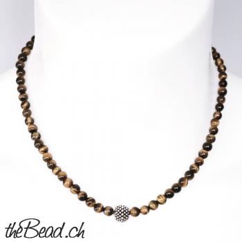 Halskette DOTS mit Tigeraugen Perlen und Silber - Perle