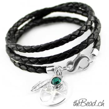 Damen Lederarmband LEBENSBAUM, mit Geburtsstein Anhänger!