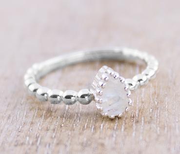 Silber Fingerring CUTE mit Regenbogen MondsteinTropfen