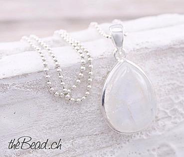 collier rainbow moonstone silver jewelry