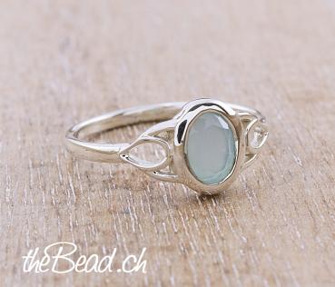 aqua agate silver ring