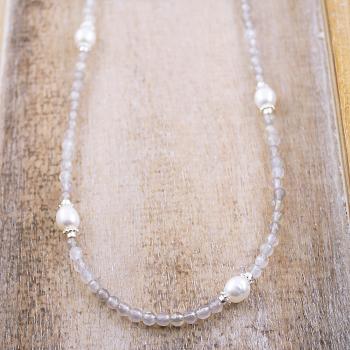 Preview: Halskette aus ACHAT & weisse Perlen, 85 cm lang! Preview: Schmuckverpackung exclusive von thebead