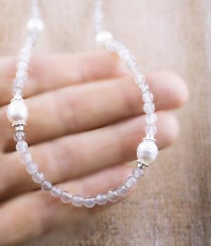 Preview: Halskette aus ACHAT & weisse Perlen, 85 cm lang! Preview: achat