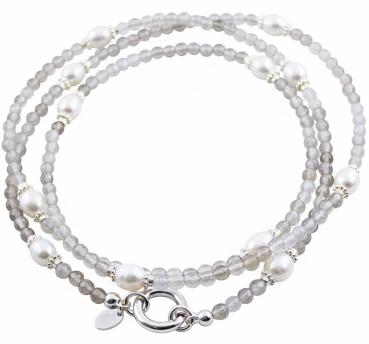 Halskette aus ACHAT & weisse Perlen, 85 cm lang!