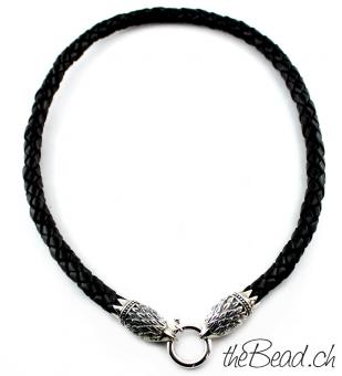 braided leather necklace 8mm, eagle vs eagle made of 925 sterling silver