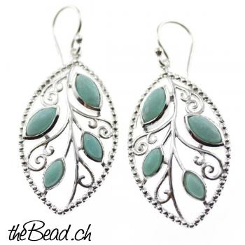 Earrings made of 925 sterling silver and amazonite