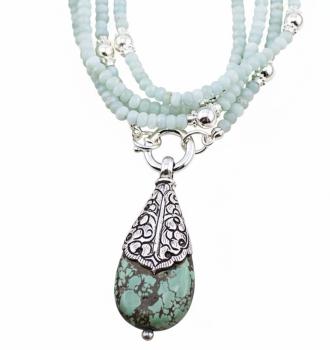 Halskette mit AMAZONIT & TÜRKIS TROPFEN Anhänger, 85 cm lang!