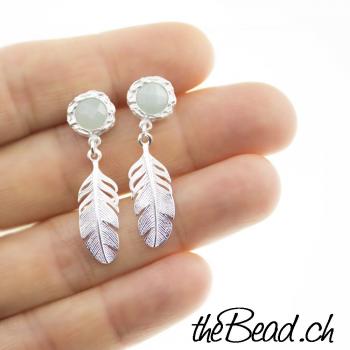 Amazonite Earrings with feather pendants