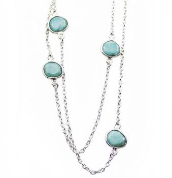 Extralange AMAZONIT Silberhalskette