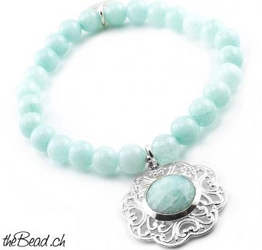 Armband aus AMAZONIT & grossem Silberanhänger