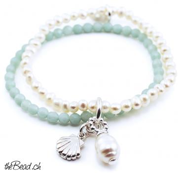 Preview: Herrliches Perlenarmband mit MUSCHELKERN & SILBERMUSCHEL Anhänger Preview: Herrliches Perlenarmband mit MUSCHELKERN & SILBERMUSCHEL Anhänger