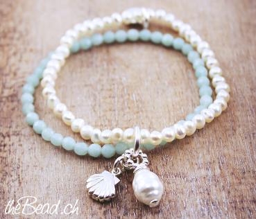 amazonite & shell silver bracelet