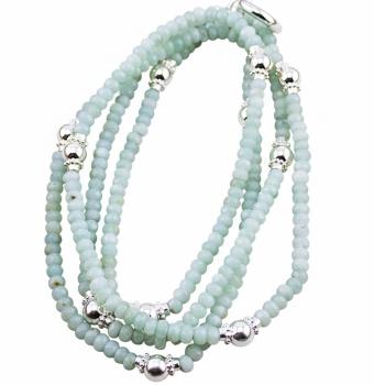 Halskette mit AMAZONIT & Silberperlen, 85 cm lang!