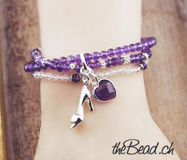 Armband PEEPTOE Amethyst & zwei Anhängern