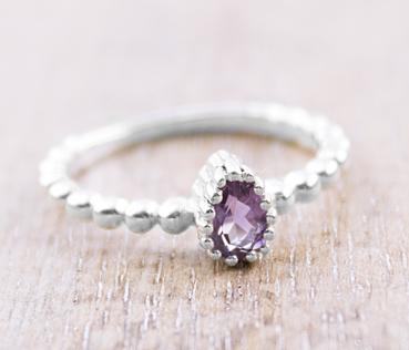 Silber Fingerring CUTE mit Amethyst Tropfen