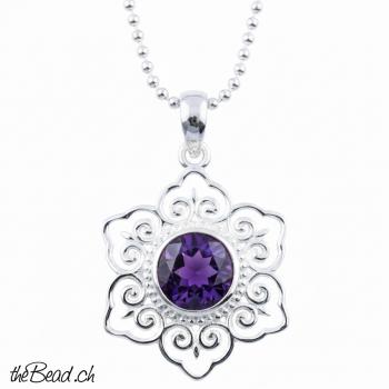 Silberhalskette AMORE mit Amethyst Anhänger