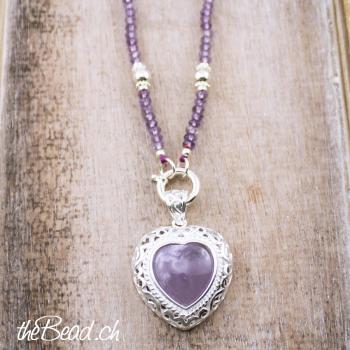 amethyste necklace with silver pearls sterling silver by thebead