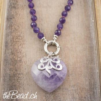 amethyst, kugelkette silberkugel perlenkette mit 925 sterling silber