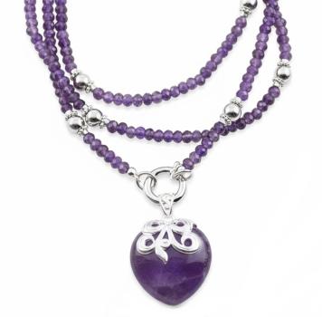 Halskette mit AMETHYST, Silberperlen & Amethyst HERZ Anhänger