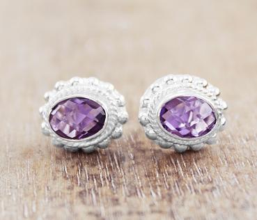 ovale AMETHYST Silber Ohrstecker