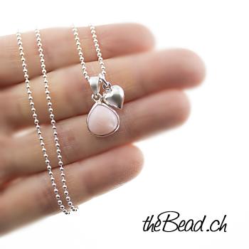 Preview: Silberkette AVA mit rosa Andenopal & Herz Anhänger Preview: Schmuck Silber Kette für Damen mit Silber Herz