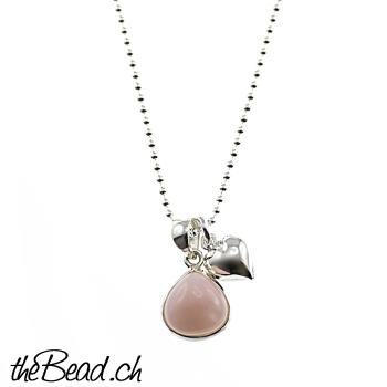 Preview: Silberkette AVA mit rosa Andenopal & Herz Anhänger Preview: Damen Halskette Silber 925 Sterling
