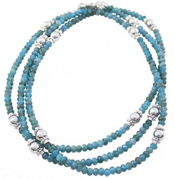 Halskette mit APATIT & Silberperlen, 85 cm lang!