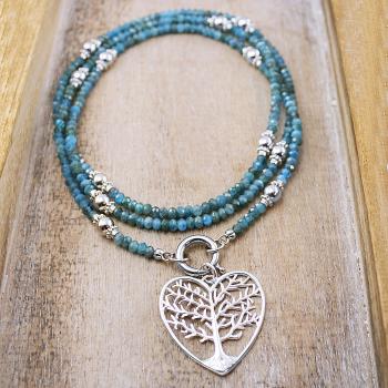 necklace with apatite and silver with crystal pendant