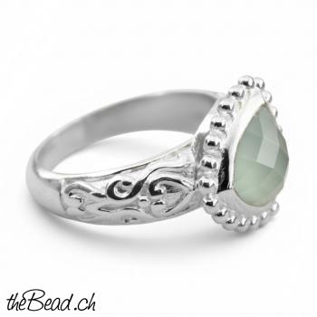 Preview: Damen Fingerring 925 Sterling Silber mit AQUA ACHAT Preview: aqua achat 925  Silber fingerring