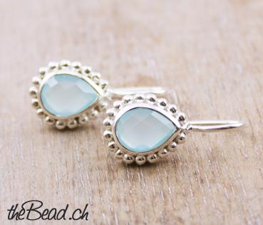 Earrings made of 925 sterling silver and aqua agate