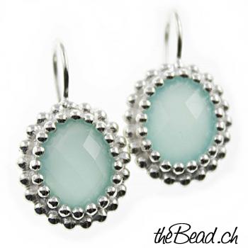 Earrings made of 925 sterling silver and aqua agate