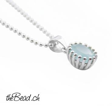 facettierter Aqua Achat mit Silberhalskette