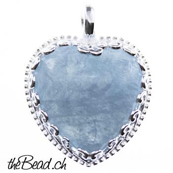 Heart pendant 925 silver aquamarine