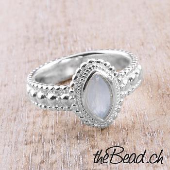 women silver finger ring made of 925 sterling silver, aquamarine