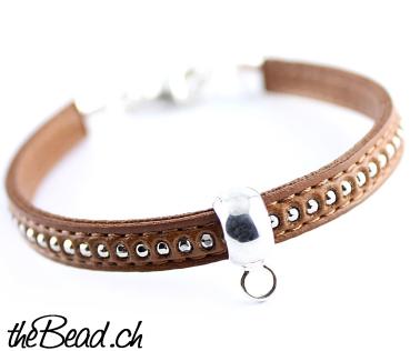 Lederarmband ONE SIZE " Camel " zum Einhängen von Charms