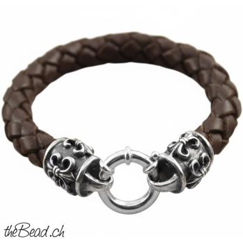 geflochtenes Lederarmband " LILIE " 925 Sterling Silber
